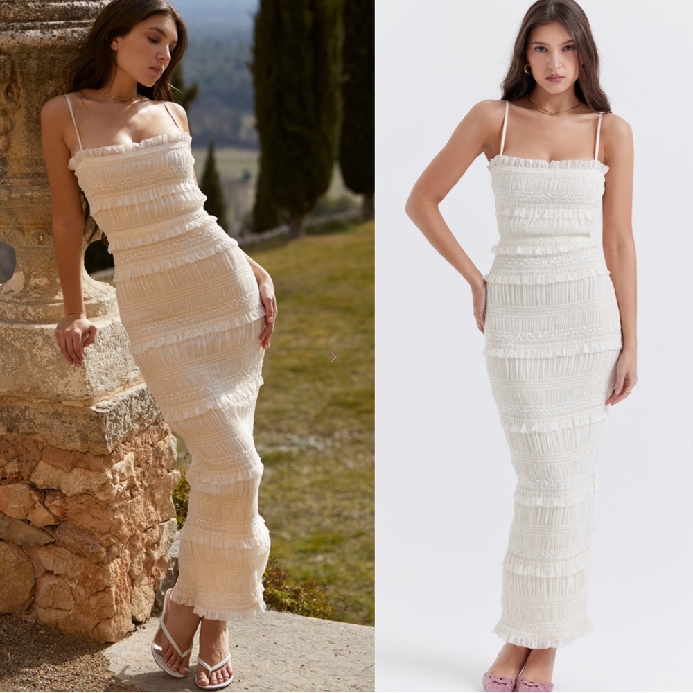 House of CB Solana Ivory Sequin Pleat Maxi Dress
